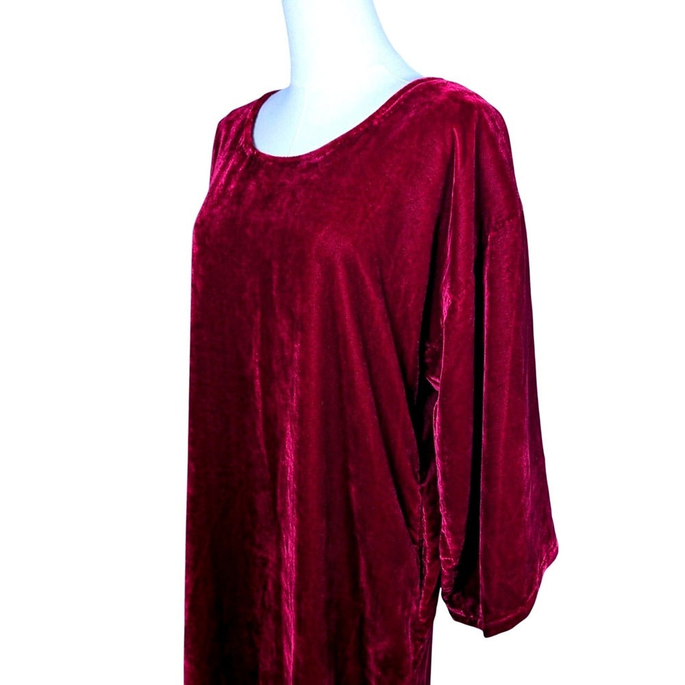 Vintage J. Peterman Crushed Velvet Maxi Caftan Kaftan Dress Wine Red‎ Large - Picture 4 of 10